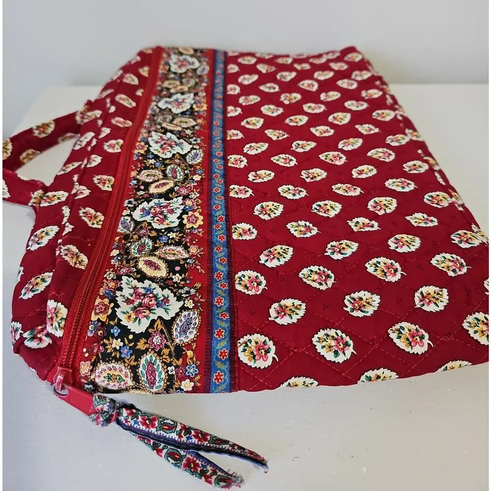Vintage Vera Bradley Red Leaf Floral Paisley Quilted Laptop Notebook Bag Case